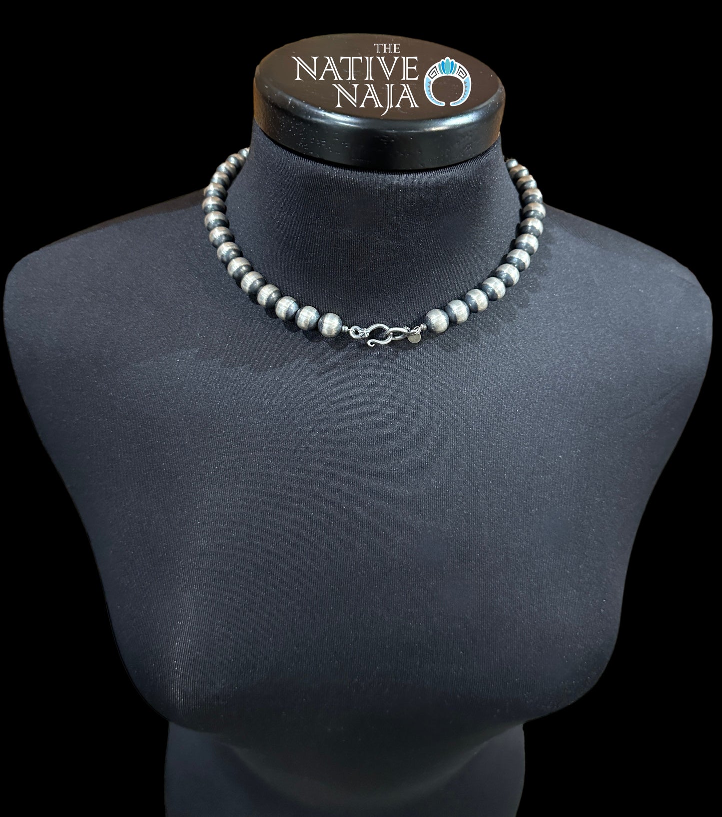 Large Navajo 14mm Machine-Made Sterling Silver Pearls Hand-Strung into a 20" Necklace NK193
