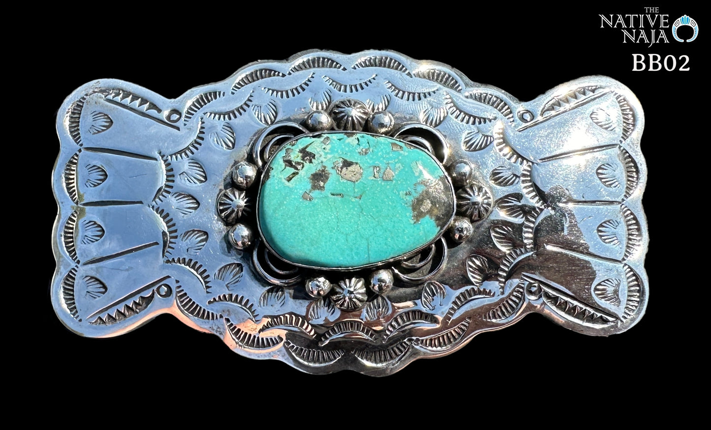 Large Chimney Butte Sterling Silver & Campitos Turquoise Belt Buckle BB02