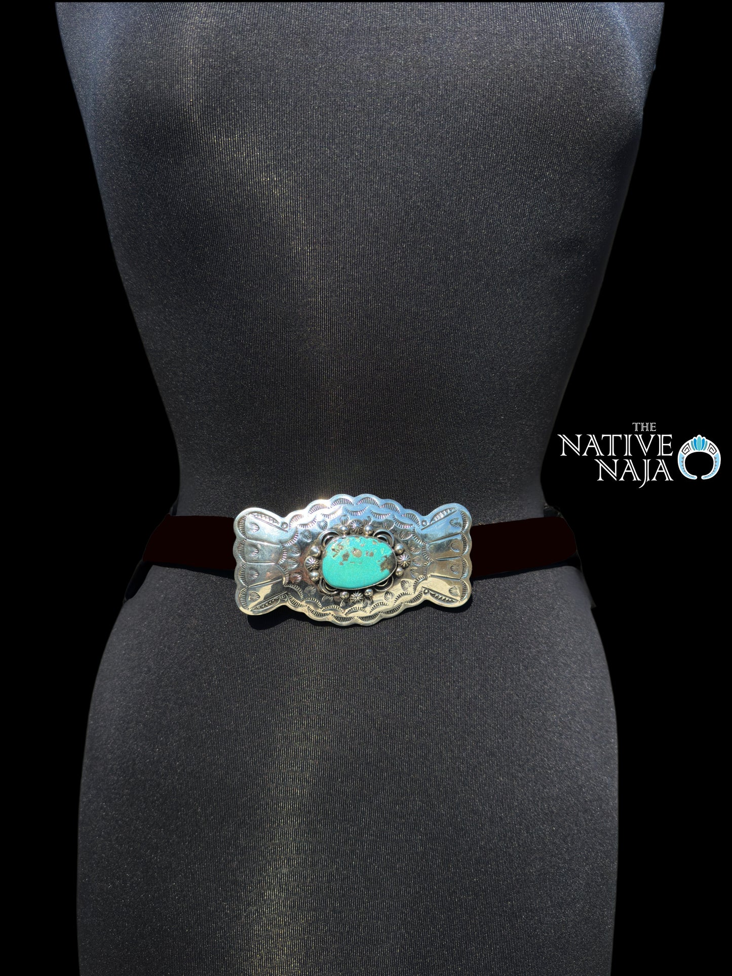 Large Chimney Butte Sterling Silver & Campitos Turquoise Belt Buckle BB02