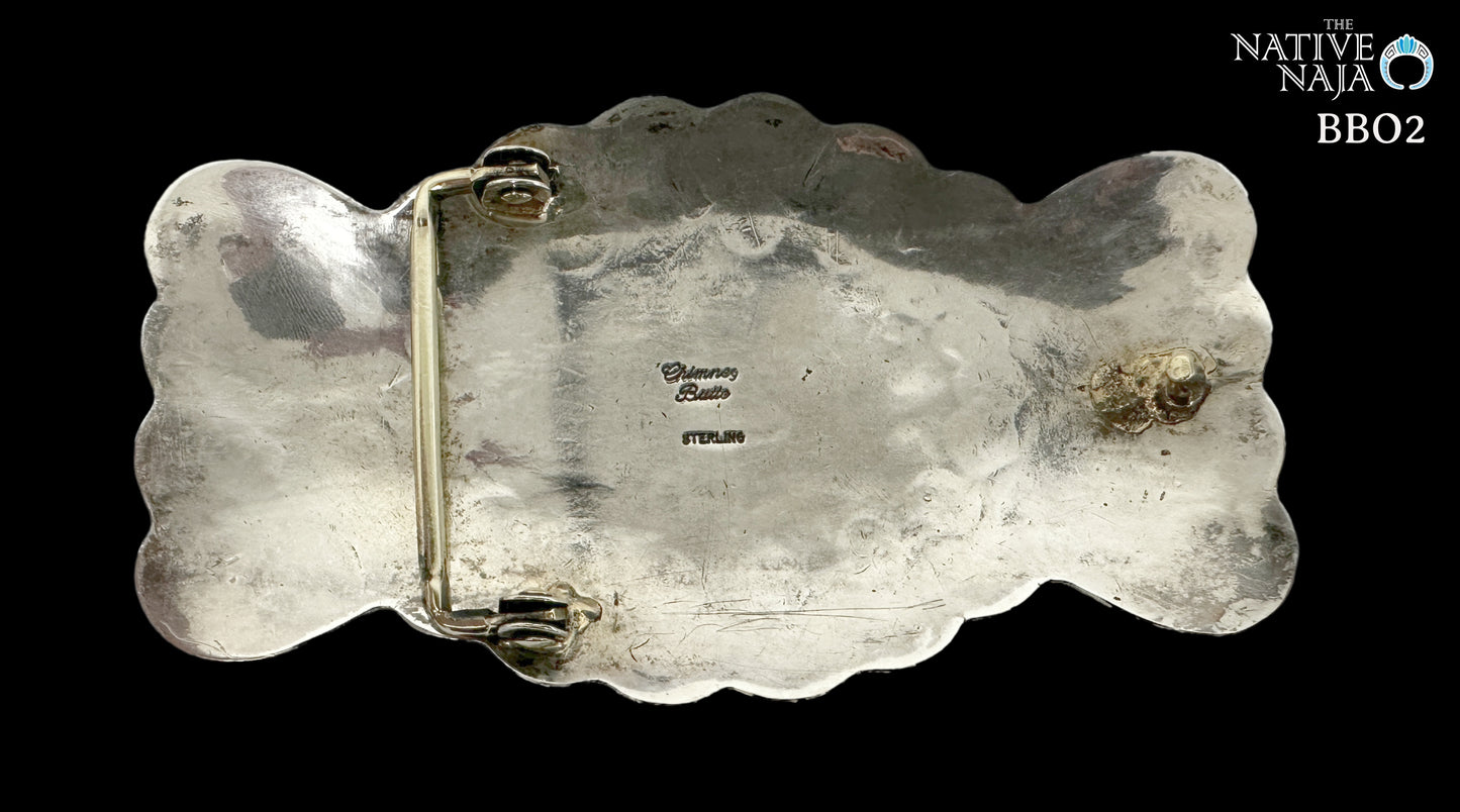Large Chimney Butte Sterling Silver & Campitos Turquoise Belt Buckle BB02