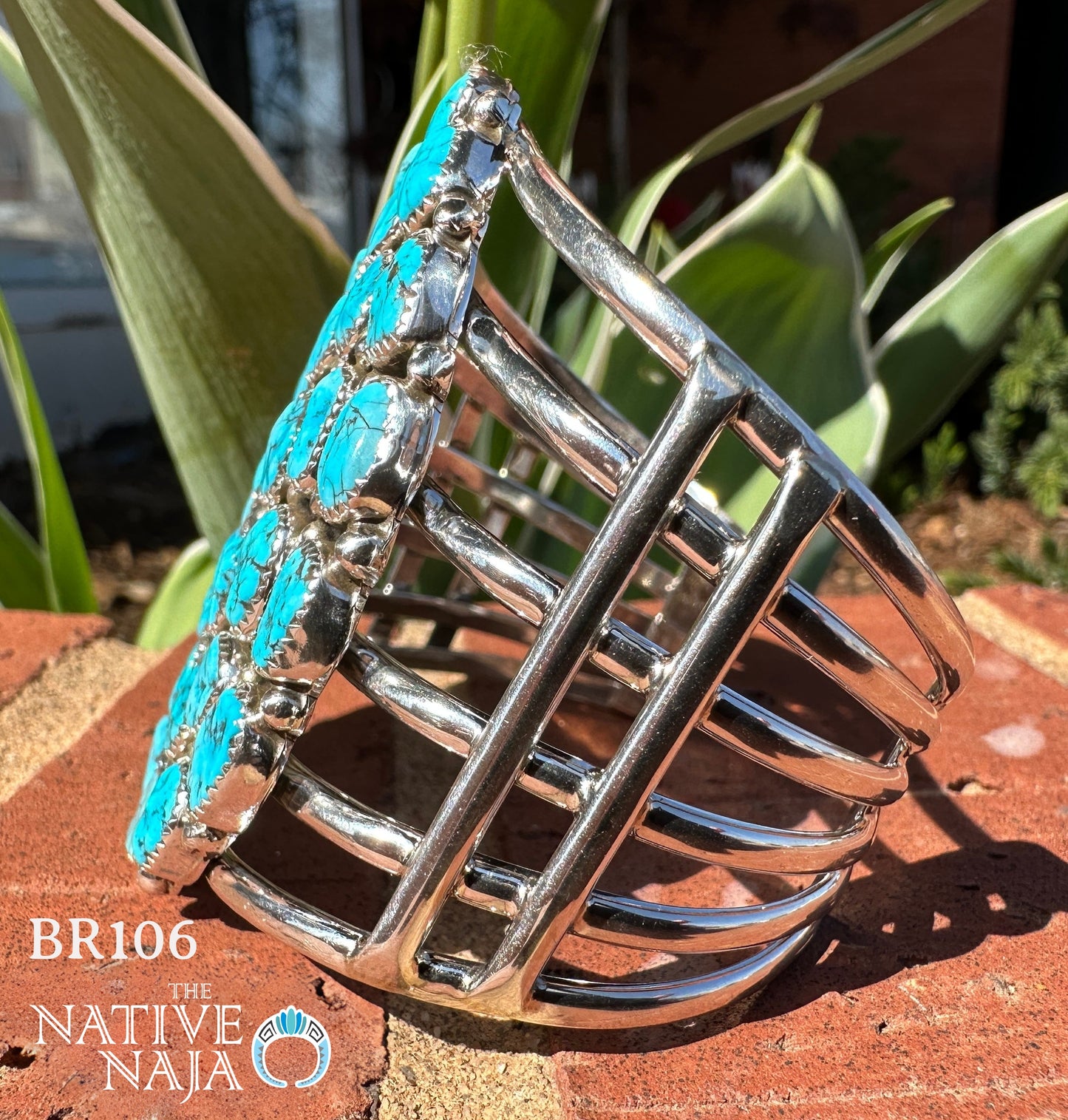 Navajo Marlene Haley Sterling Silver & Kingman Turquoise Cluster Cuff Bracelet BR106