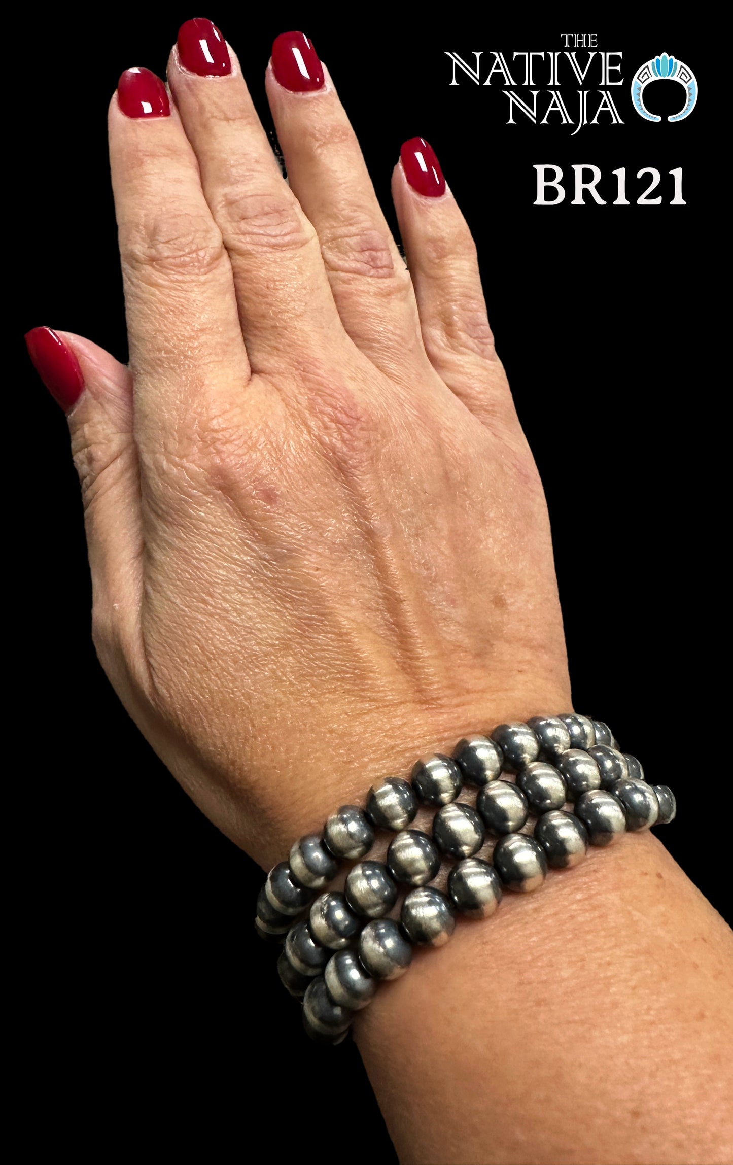Single Sterling Silver 8mm Navajo Pearl Stretch Bracelet BR121