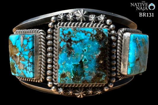 Navajo Ray Delgarito Sterling Silver & Kingman Turquoise Cuff Bracelet BR131