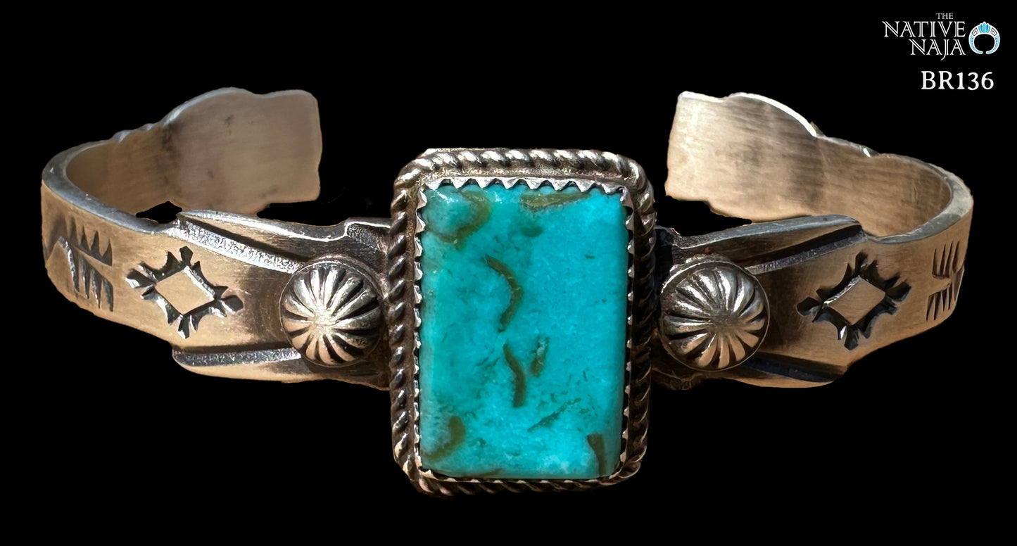 Navajo Martha Cayatineto Sterling Silver & Kingman Turquoise Cuff Bracelet BR136