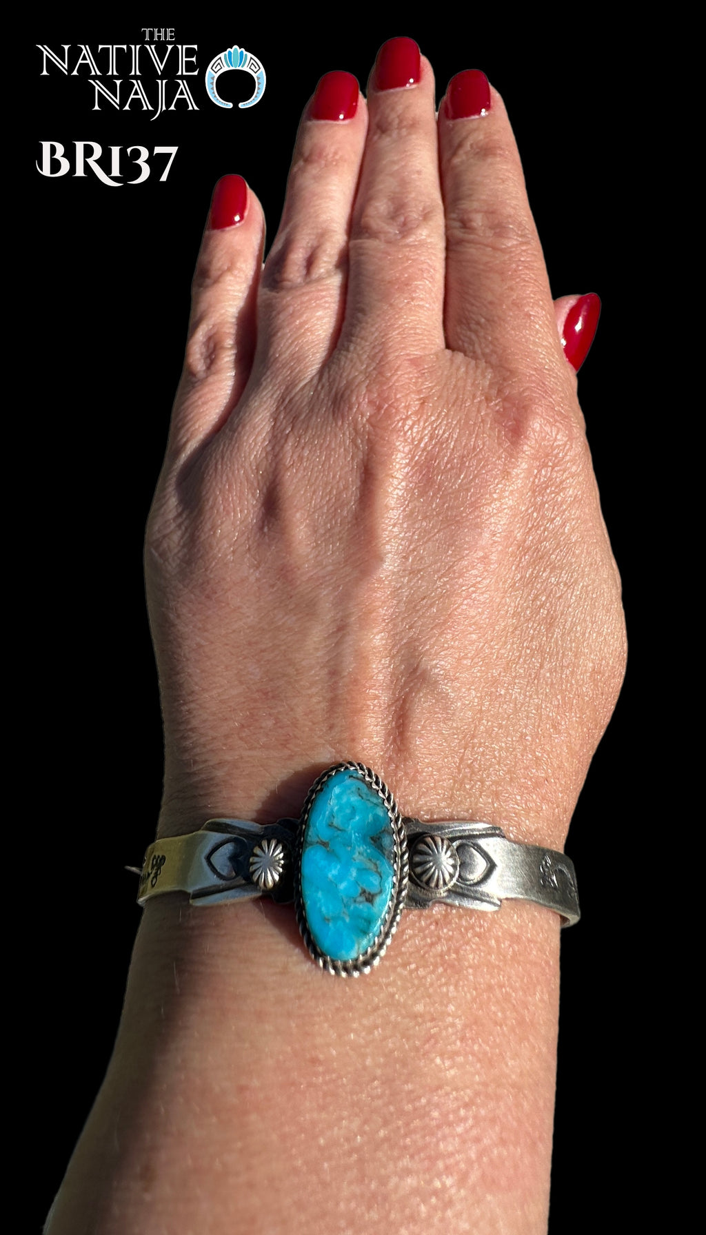 Navajo Artist Martha Cayatineto Sterling Silver & Kingman Cuff Bracelet BR137