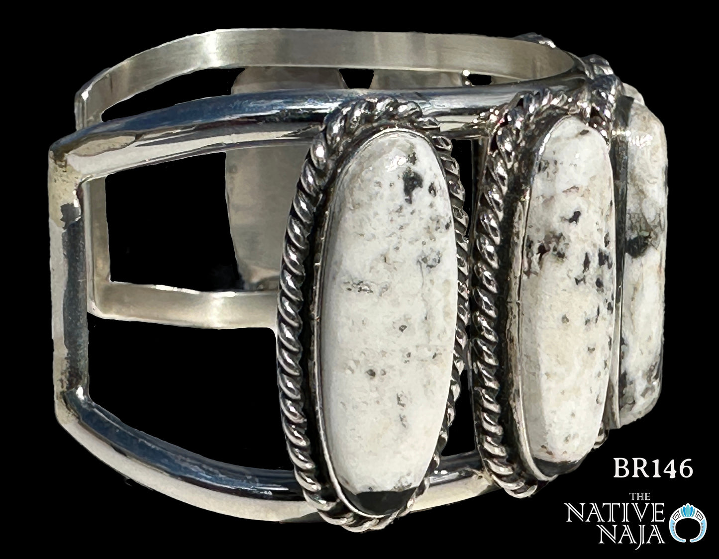 Navajo Leonard Platero Sterling Silver & White Buffalo Cuff Bracelet BR146