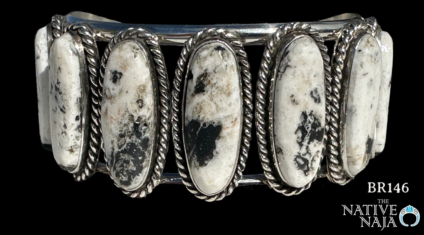 Navajo Leonard Platero Sterling Silver & White Buffalo Cuff Bracelet BR146