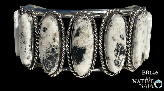 Navajo Leonard Platero Sterling Silver & White Buffalo Cuff Bracelet BR146