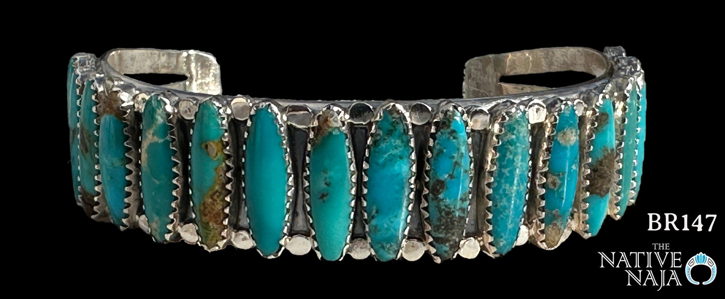 Navajo Anna Spencer Sterling Silver & Kingman Turquoise Cuff Bracelet BR147