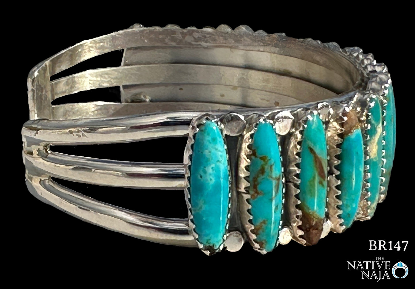 Navajo Anna Spencer Sterling Silver & Kingman Turquoise Cuff Bracelet BR147