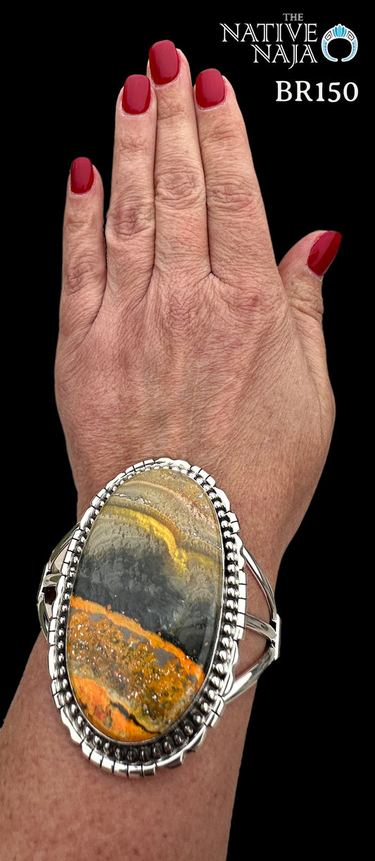 Navajo Sam Edsitty Large Oval  Sterling Silver & Bumblebee Cuff Bracelet BR150