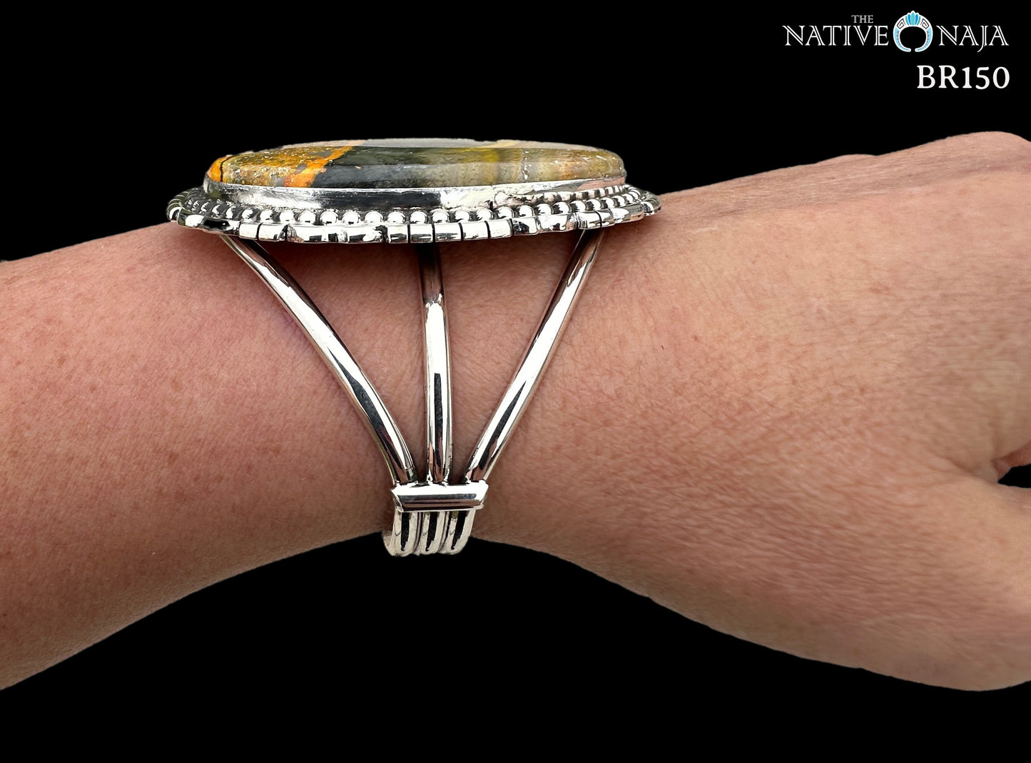 Navajo Sam Edsitty Large Oval Sterling Silver & Bumblebee Cuff Bracelet BR150