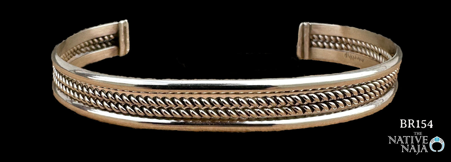 Navajo Carol Tsosie Handmade Dainy Sterling Silver Rope Cuff Bracelet BR154