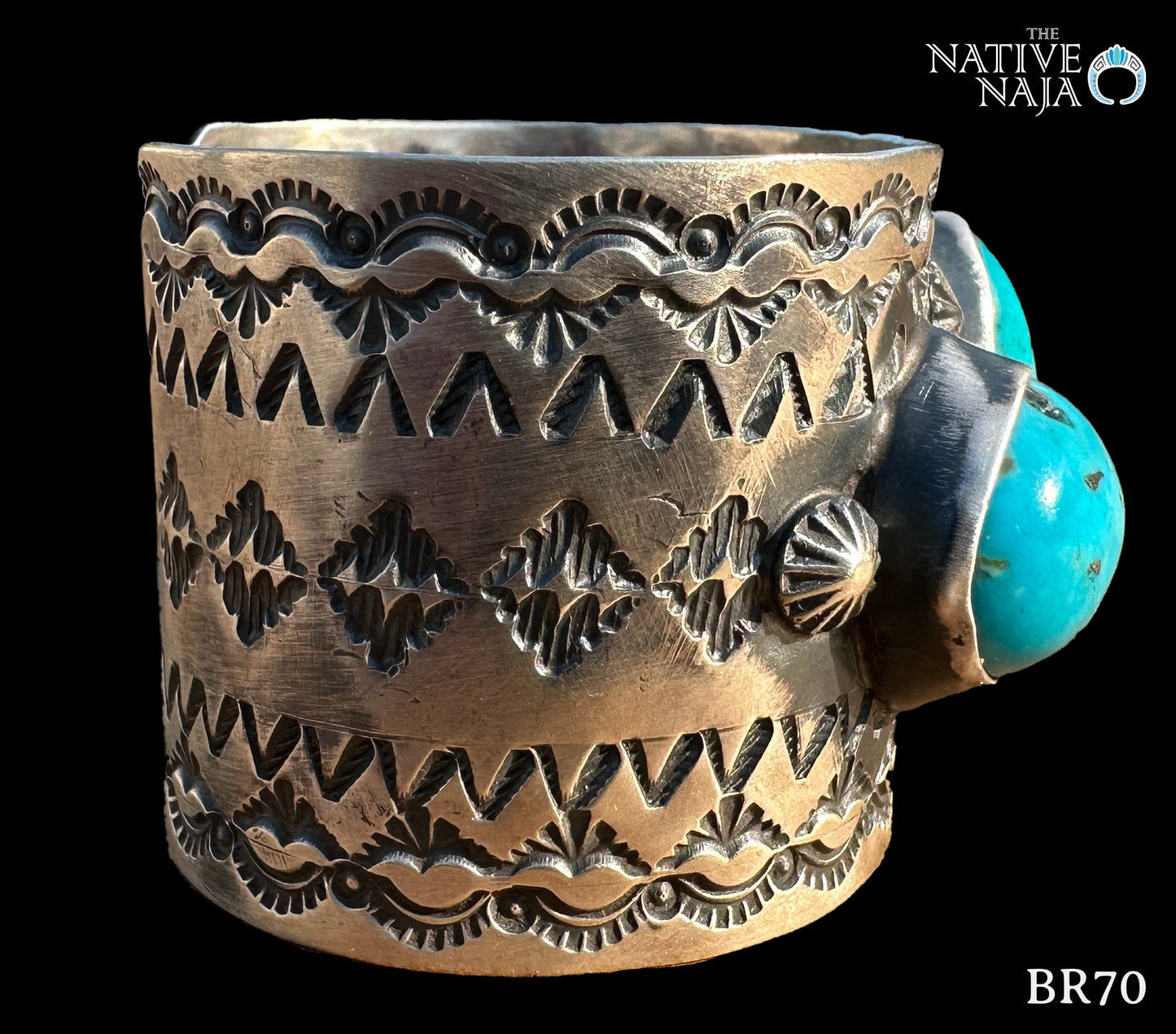 Navajo Chimney Butte LRG 3 Stone Kingman Turquoise & Sterling Silver Cuff Bracelet BR70