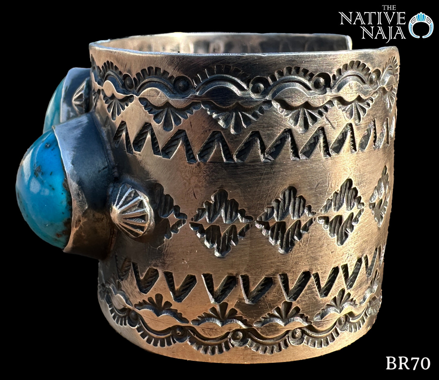 Navajo Chimney Butte LRG 3 Stone Kingman Turquoise & Sterling Silver Cuff Bracelet BR70