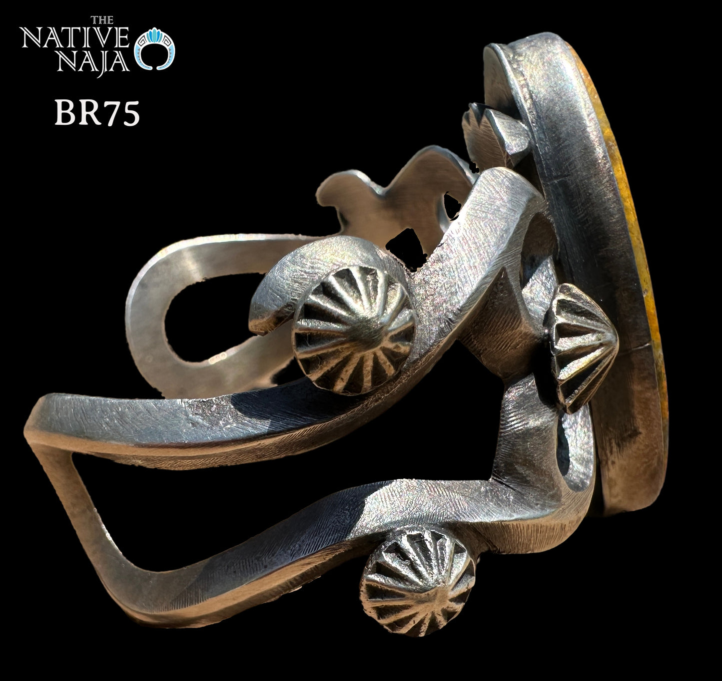 Navajo Chimney Butte Bumblebee Jasper & Sterling Silver Sandcast Cuff Bracelet BR75