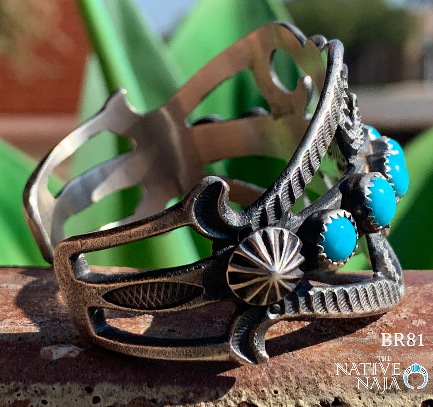 Navajo KB Billah Elegant Turquoise & Sterling Silver Sandcast Cuff Bracelet BR81