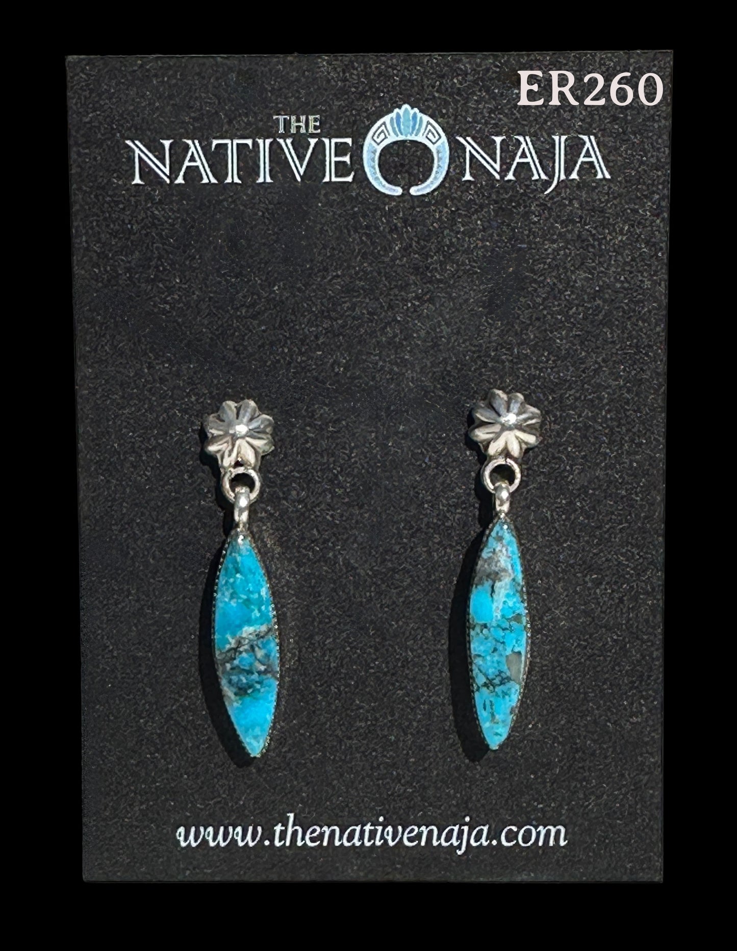 Navajo Wendell Jake Sterling Silver & Kingman Post Drop Earrings ER260