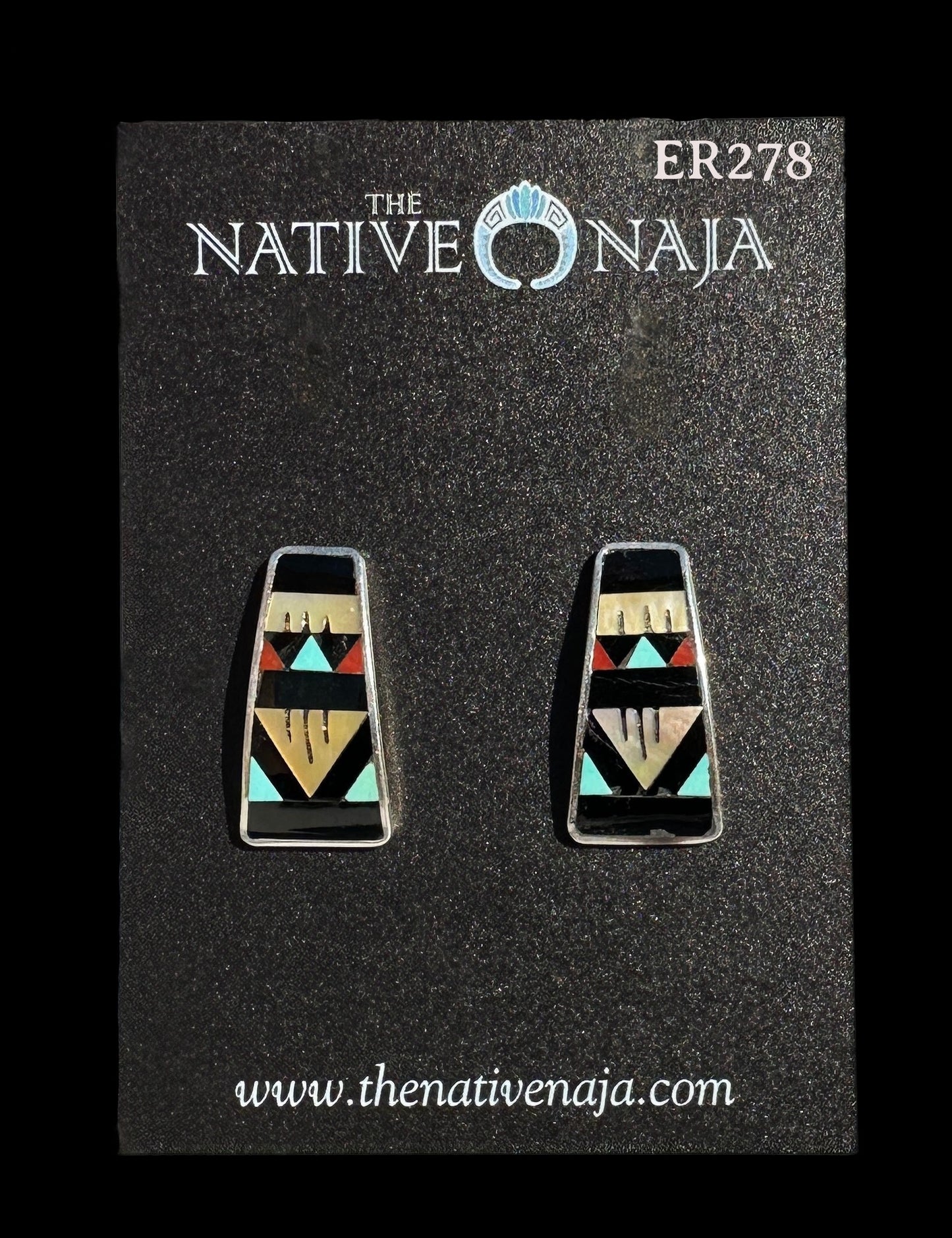Zuni Leander Othole Curved Sterling Silver Inlay Post Earrings ER278