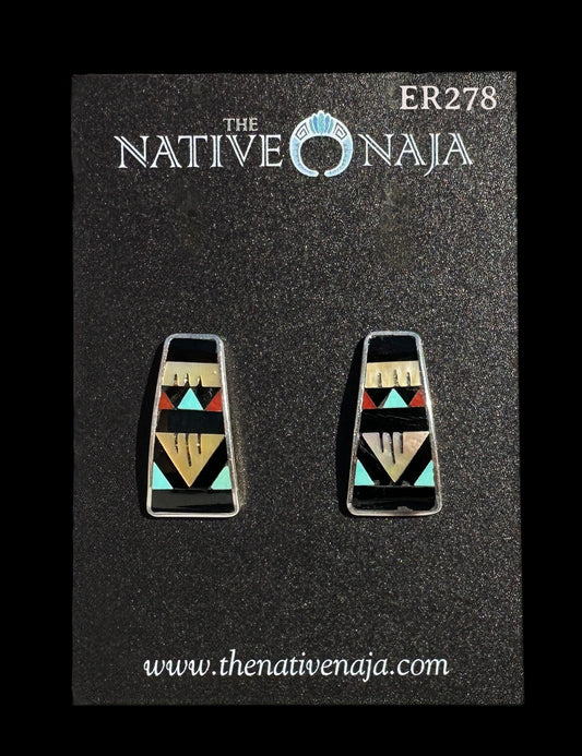 Zuni Leander Othole Curved Sterling Silver Inlay Post Earrings ER278