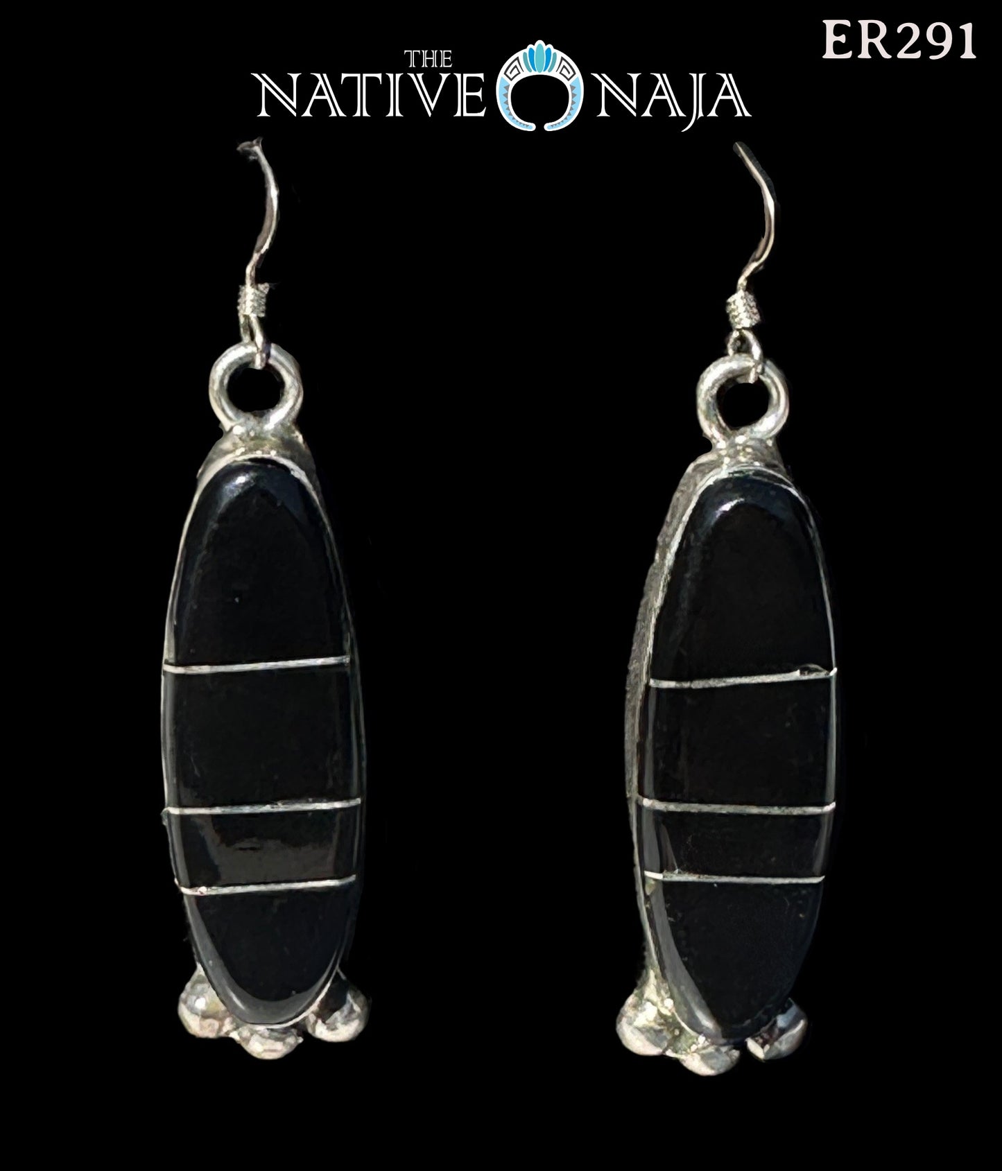 Navajo Avery Norton Channel Set Onyx & Sterling Silver French Hook Earrings ER291