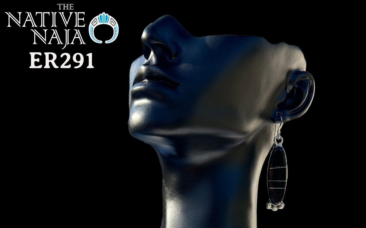 Navajo Avery Norton Channel Set Onyx & Sterling Silver French Hook Earrings ER291