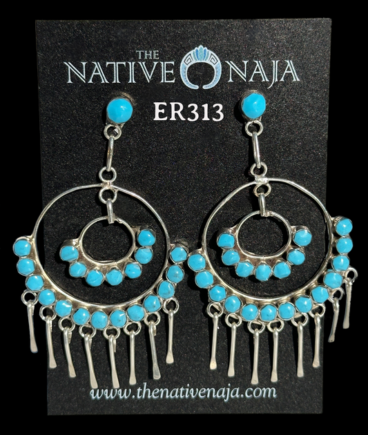 Zuni Erma Esalalio Sterling Silver & Kingman Turquoise Spoon Post Earrings ER313