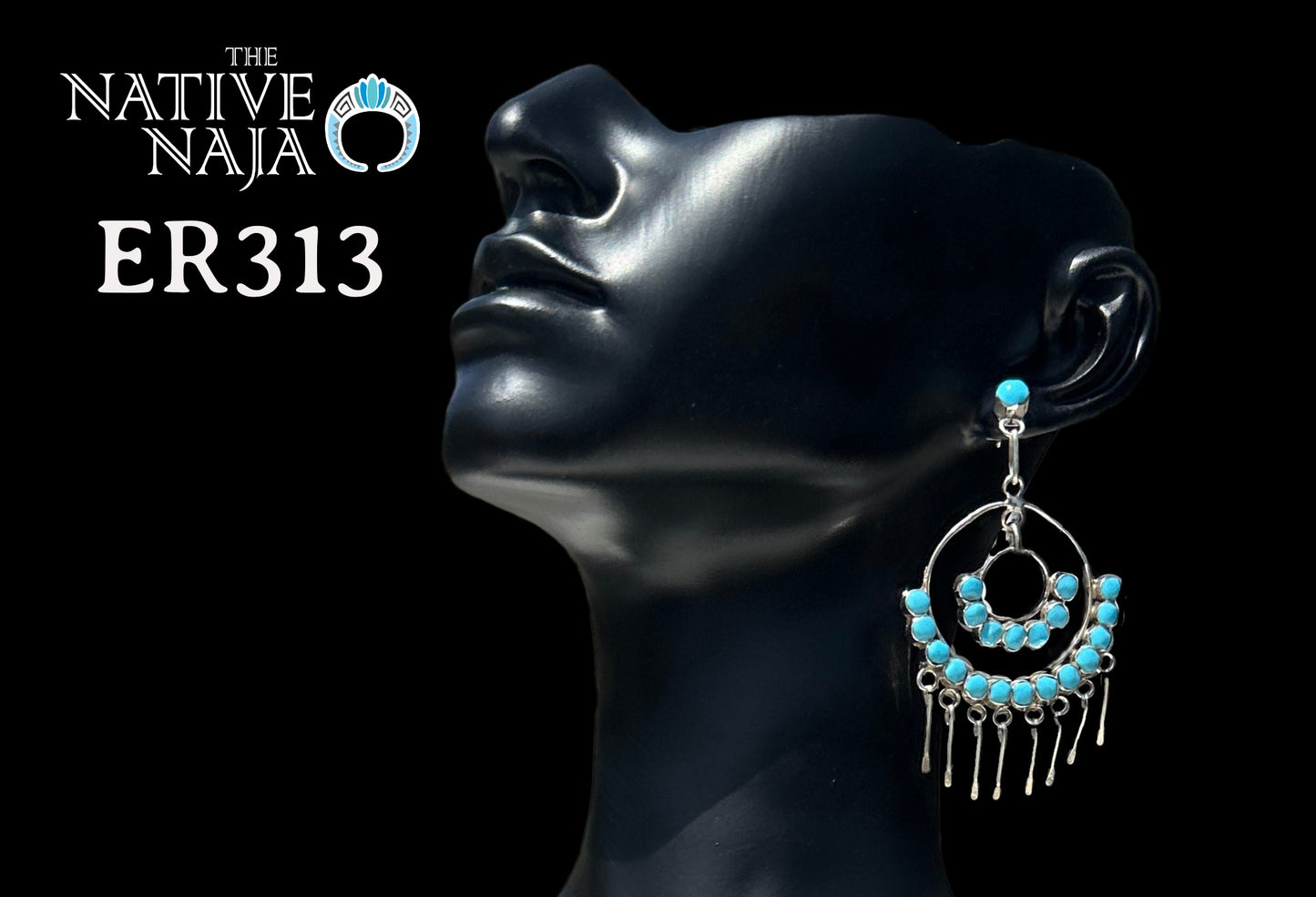 Zuni Erma Esalalio Sterling Silver & Kingman Turquoise Spoon Post Earrings ER313