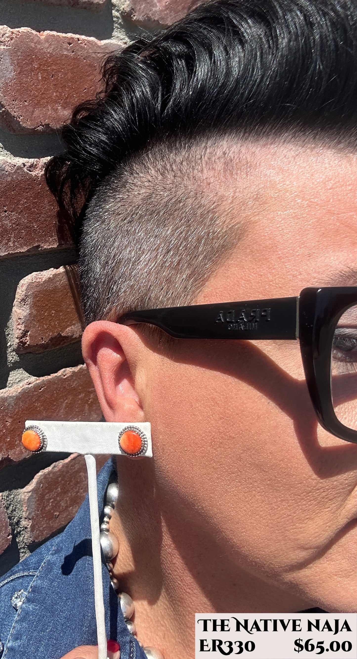 Navajo Esther White Orange Spiny Oyster & Sterling Silver Post Earrings ER330