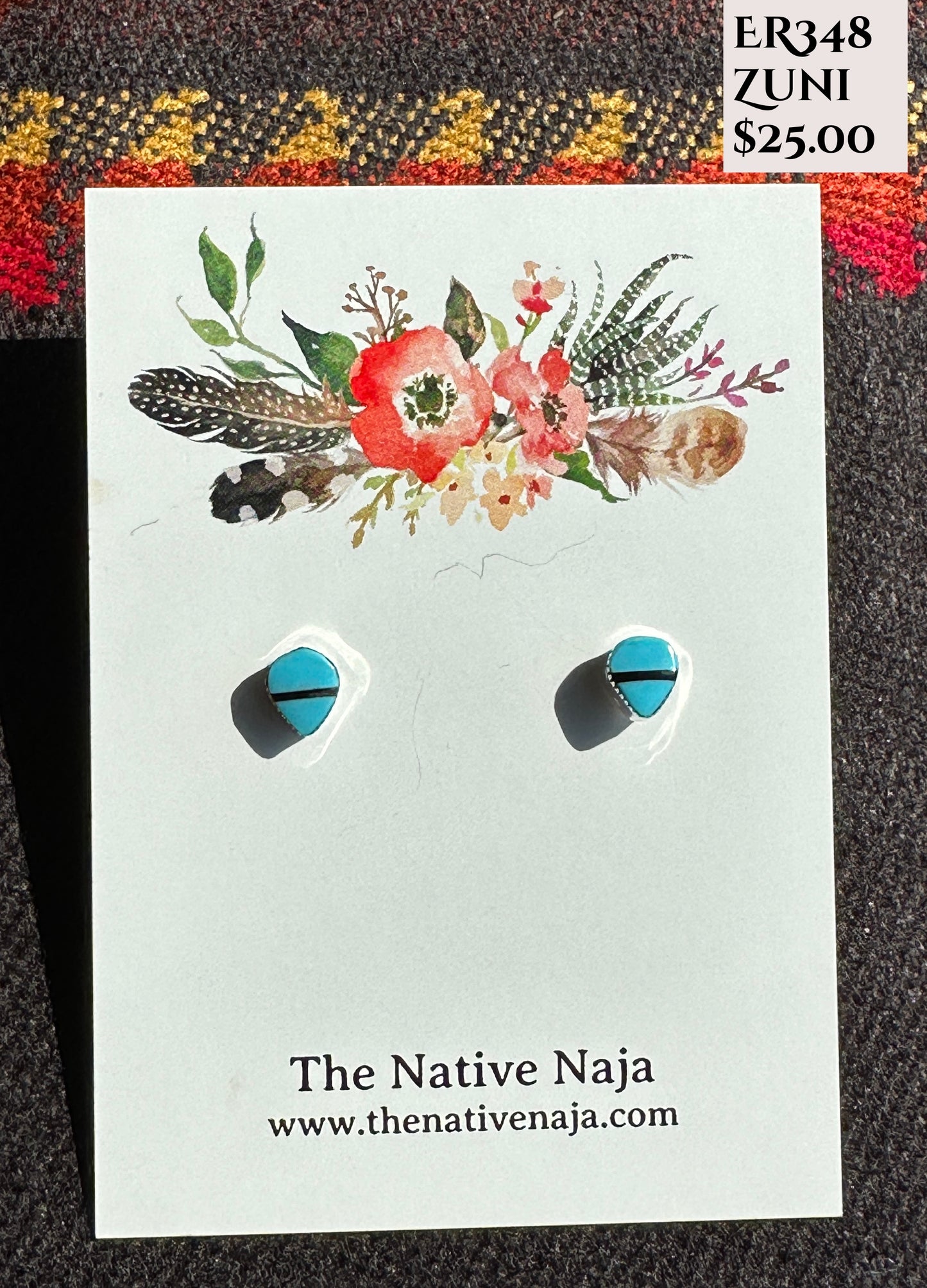 Zuni Rowena Laweka Sterling Silver & Kingman Turquoise Dainty Inlay Post Earrings ER348