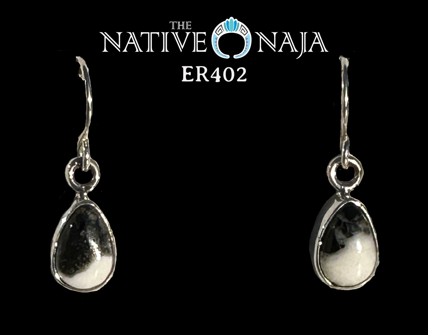 Navajo Signed White Buffalo & Sterling Silver Dainty French Hook Earrings ER402