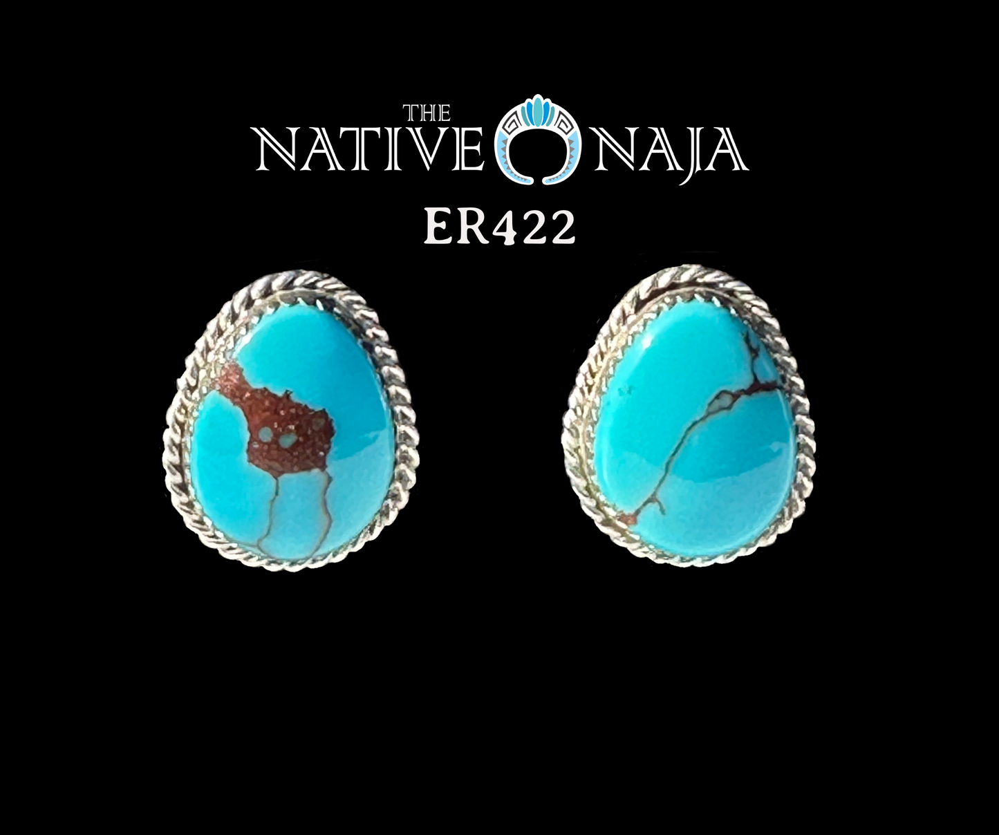 Navajo Artist Virginia Cadman Large Sterling Silver & Rare Egyptian Turquoise Post Earrings ER422