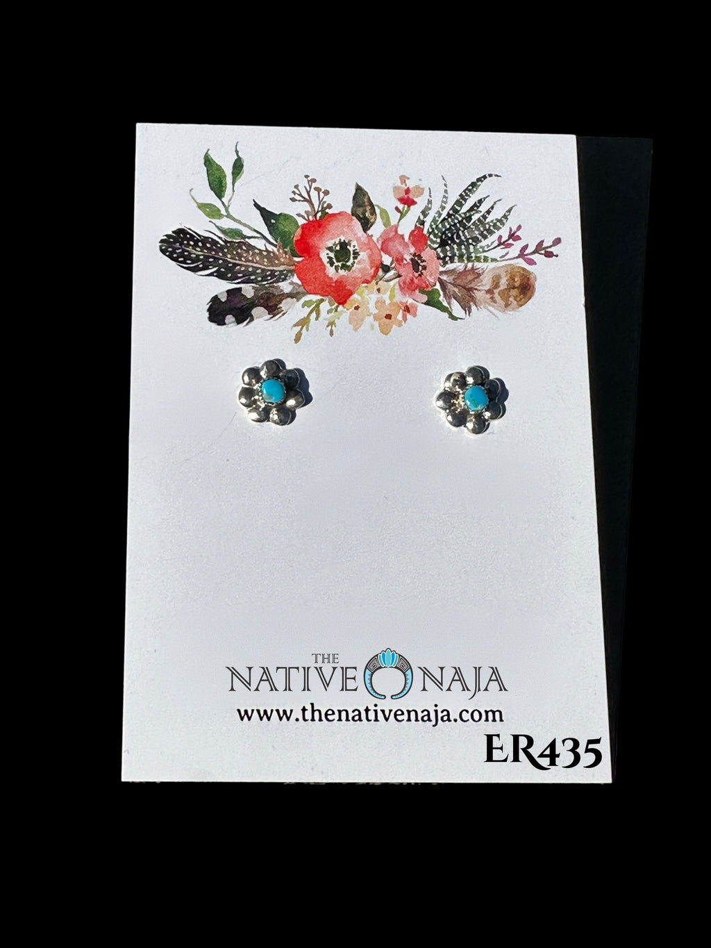 Zuni Dainty Flower Sterling Silver & Petit Point Kingman Turquoise Post Earrings ER435