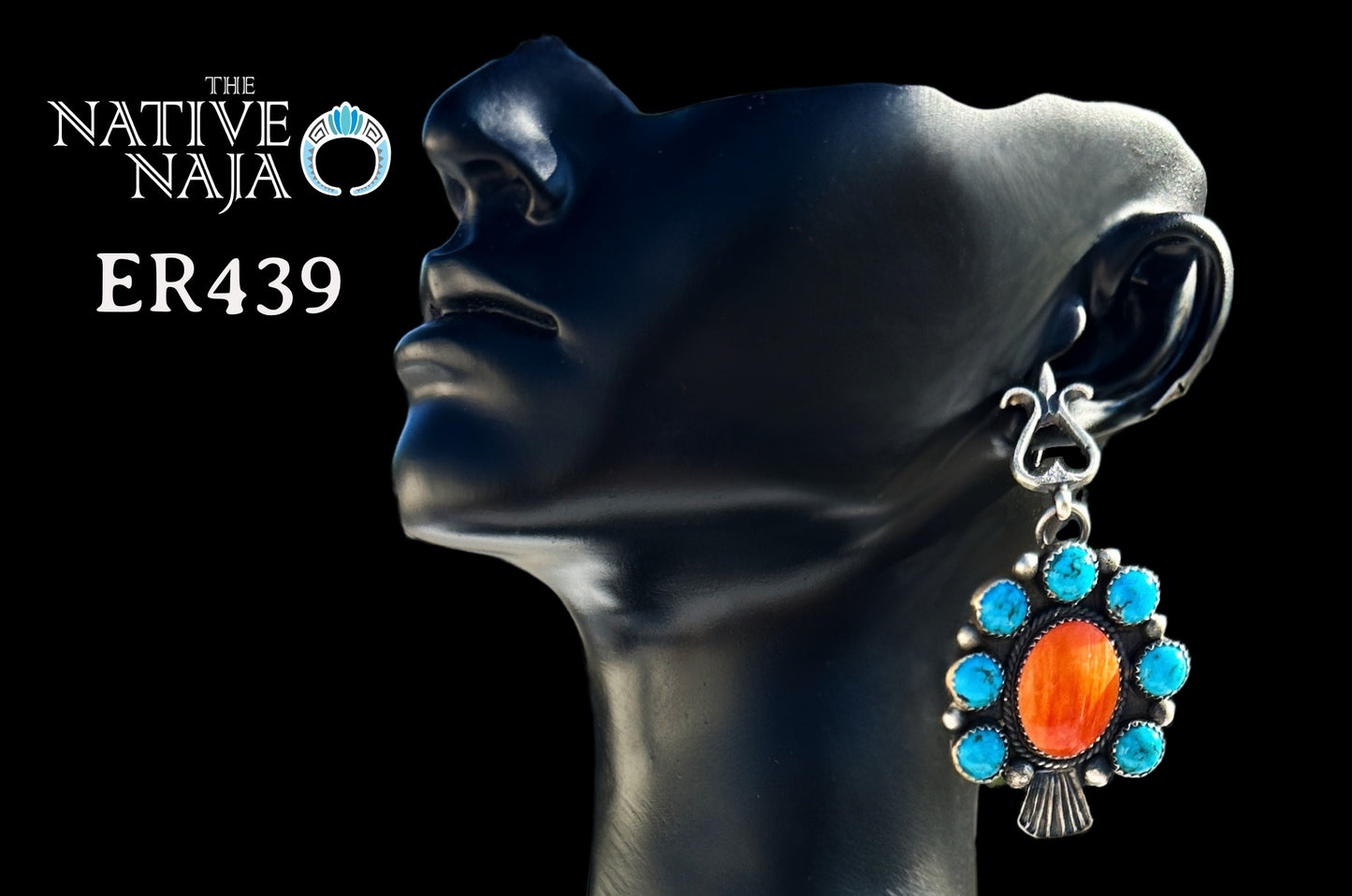 Navajo Artist Eva Linberg Billah Sterling Silver Kingman Turquoise & Spiny Oyster Post Drop Earrings ER439