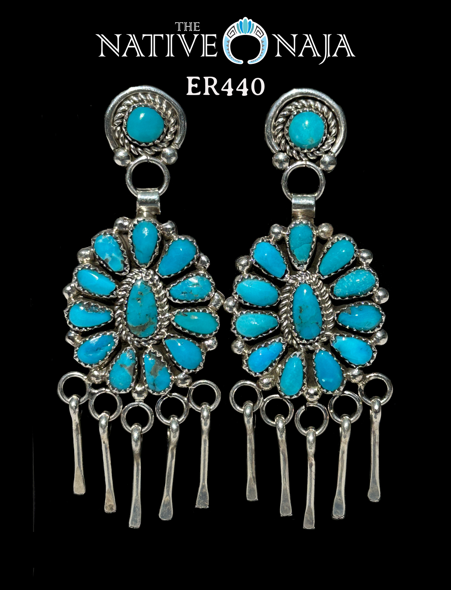 Navajo Artist Eunice Wilson Sterling Silver & Petit Point Kingman Turquoise Post Chandelier Earrings ER440