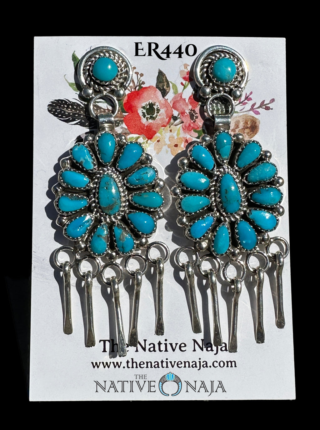 Navajo Artist Eunice Wilson Sterling Silver & Petit Point Kingman Turquoise Post Chandelier Earrings ER440