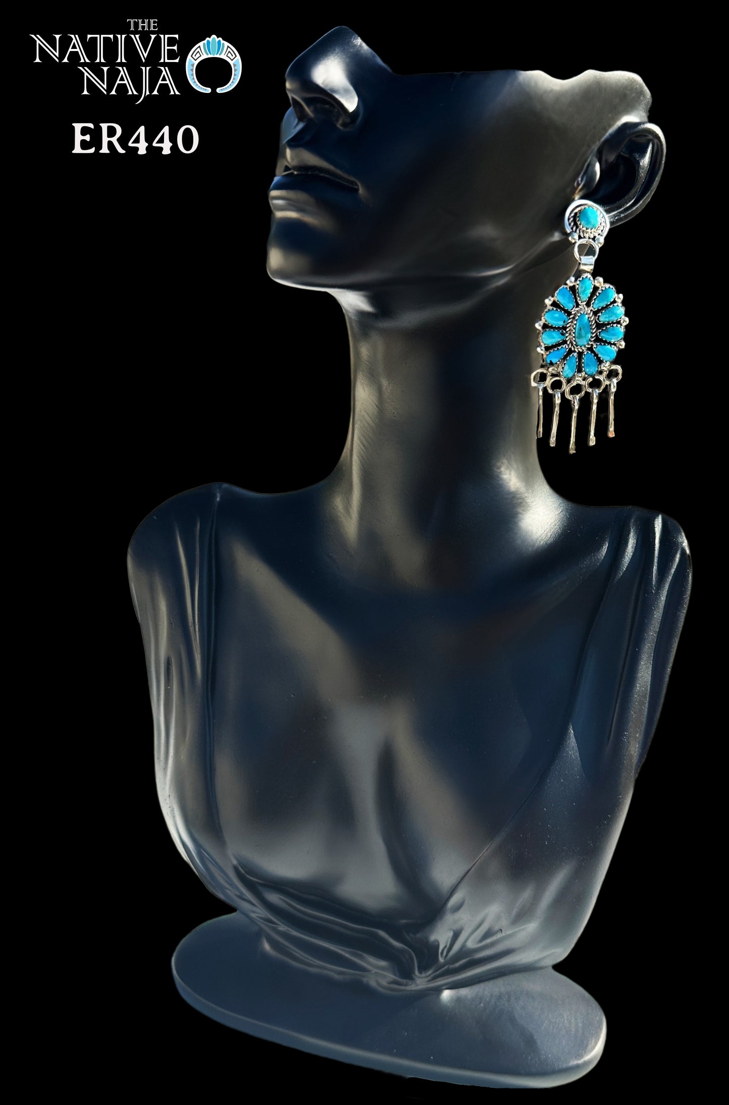 Navajo Artist Eunice Wilson Sterling Silver & Petit Point Kingman Turquoise Post Chandelier Earrings ER440