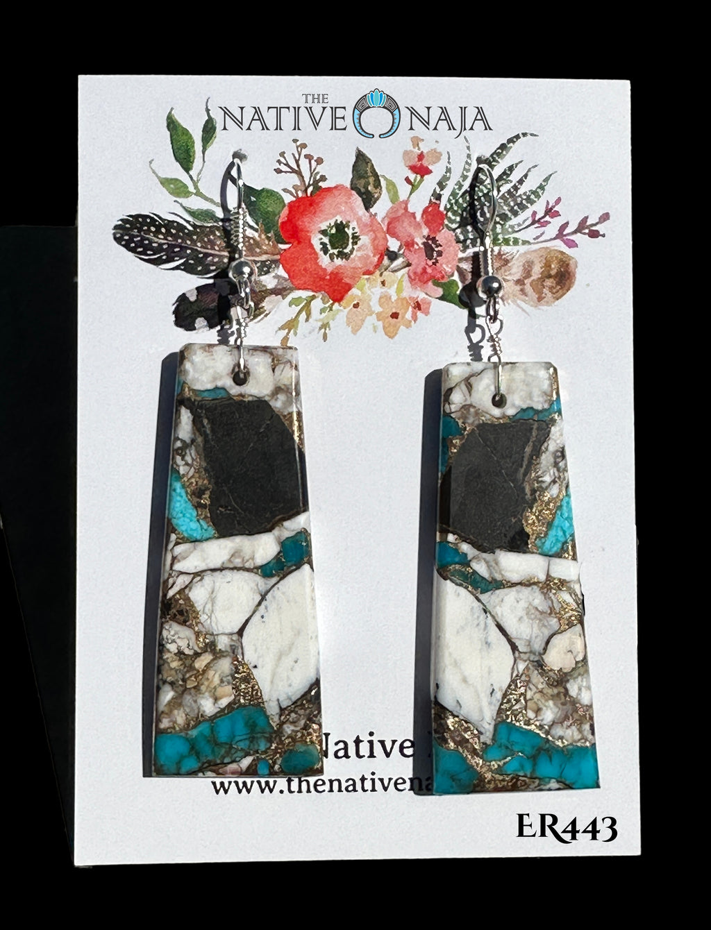 Navajo Jameson Pete Sterling Silver White Buffalo & Turquoise Composite Slab French Hook Earring ER443