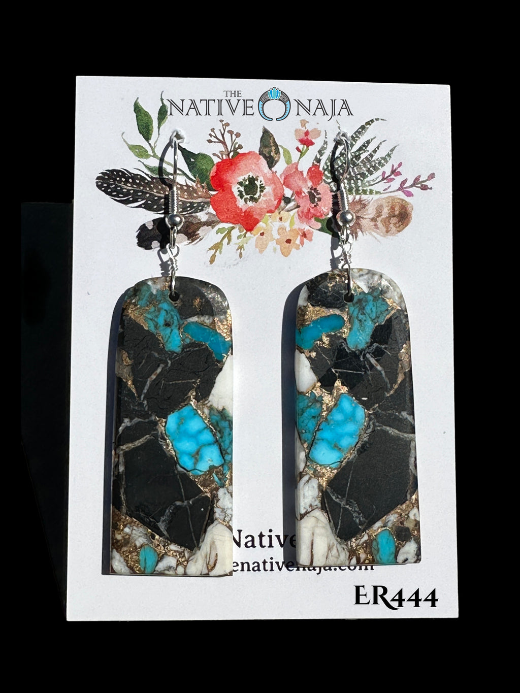 Navajo Jameson Pete Sterling Silver White Buffalo & Turquoise Composite Slab French Hook Earring ER444