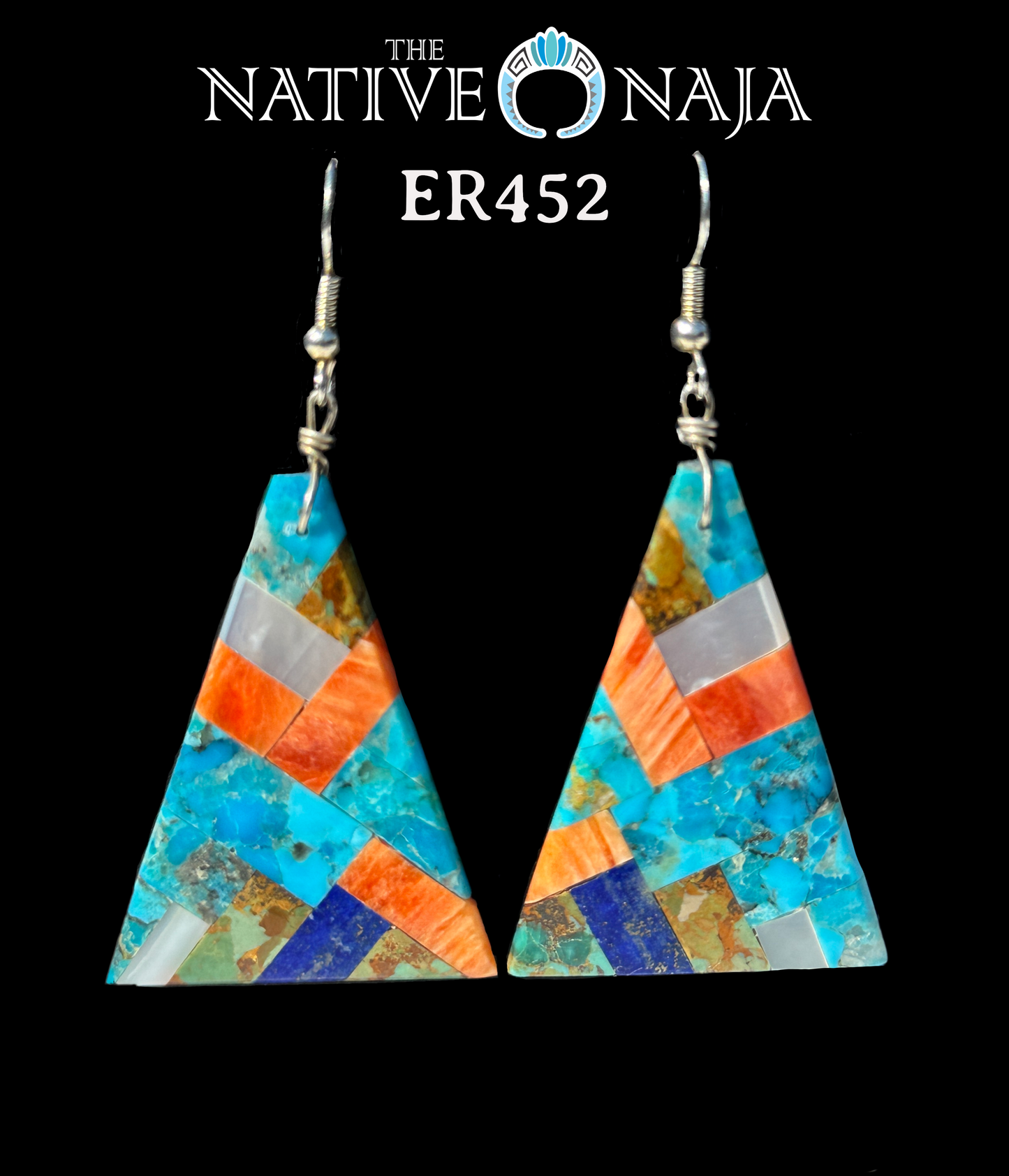 Santo Domingo Pueblo Artist Daniel Coriz Inlay Slab French Hook Earrings ER452