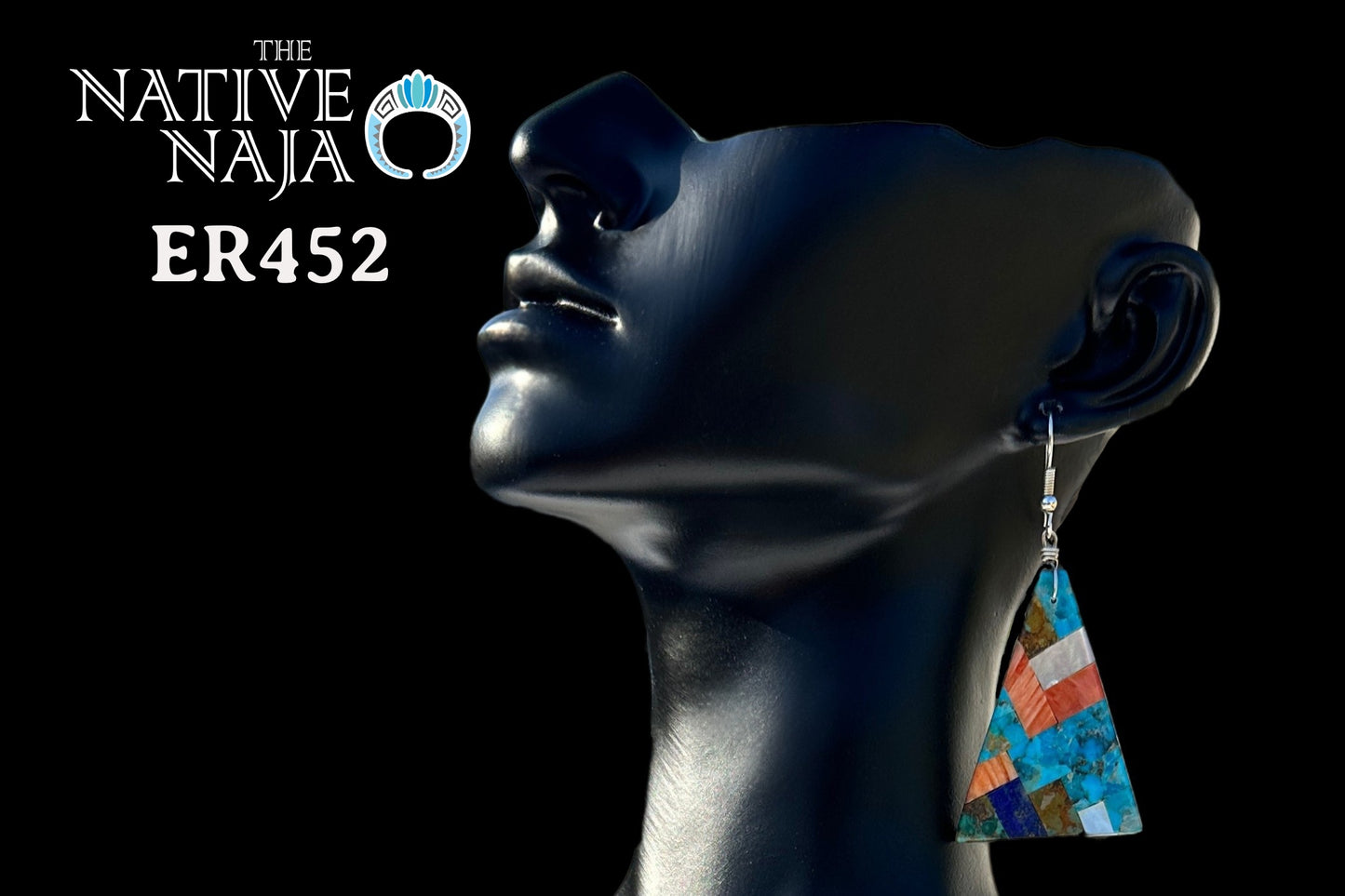 Santo Domingo Pueblo Artist Daniel Coriz Inlay Slab French Hook Earrings ER452