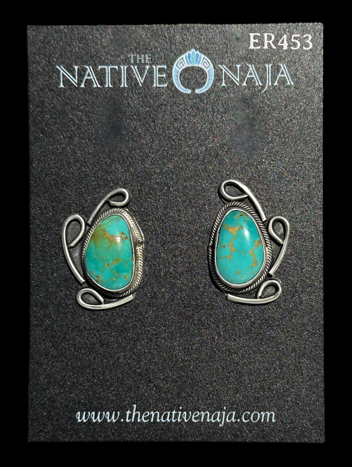 Navajo Artist Signed Large Sterling Silver & Kingman Turquoise Post Earrings ER453