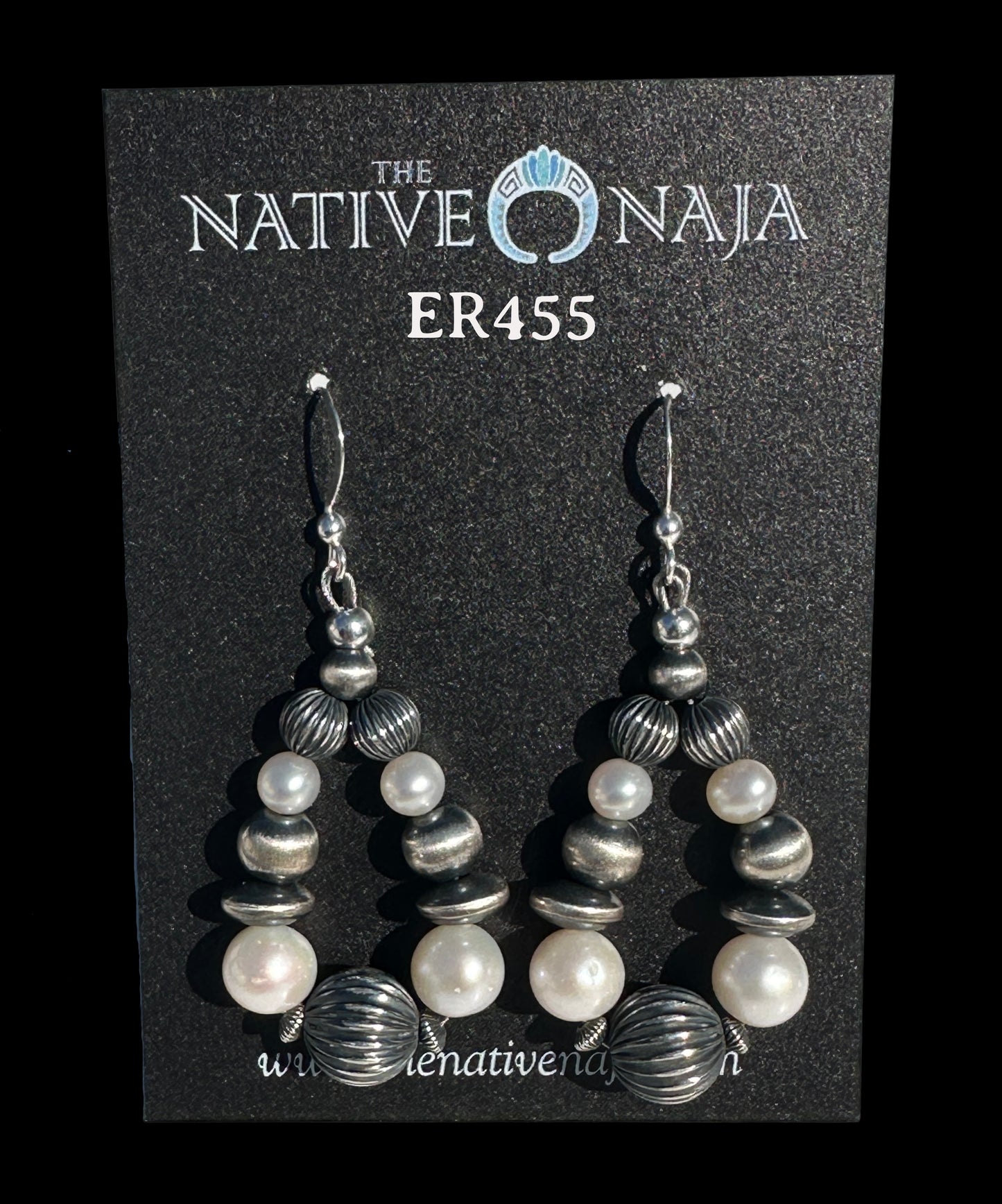 Sterling Silver Navajo Pearls & Fresh Water Pearls French Hook Hoop Earrings ER455
