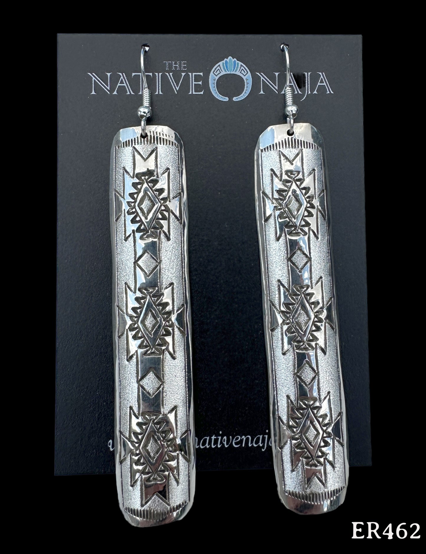 Navajo Florence Tahe Large Hand Stamped Sterling Silver French Hook Earrings ER462