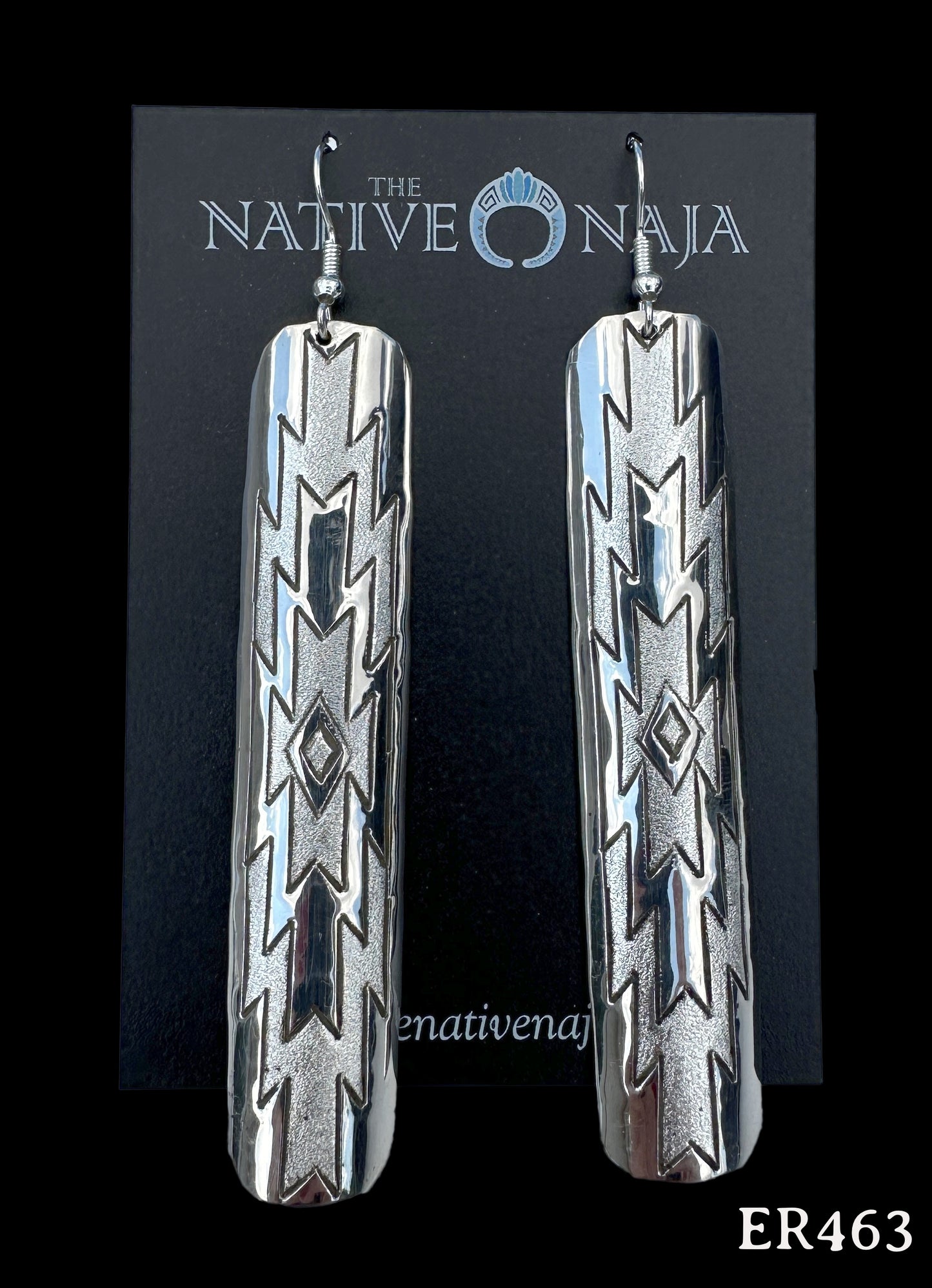 Navajo Florence Tahe Large Hand Stamped Sterling Silver French Hook Earrings ER463