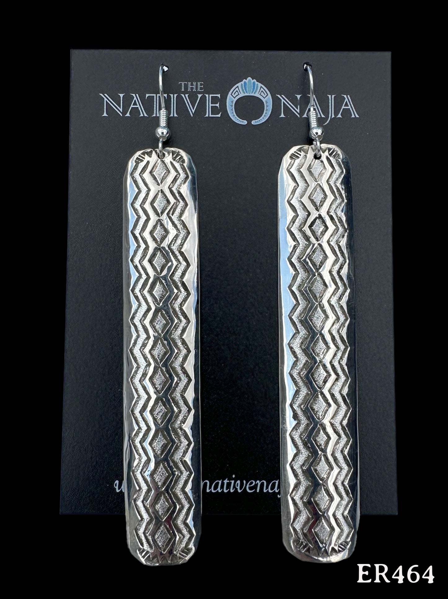 Navajo Florence Tahe Large Hand Stamped Sterling Silver French Hook Earrings ER464