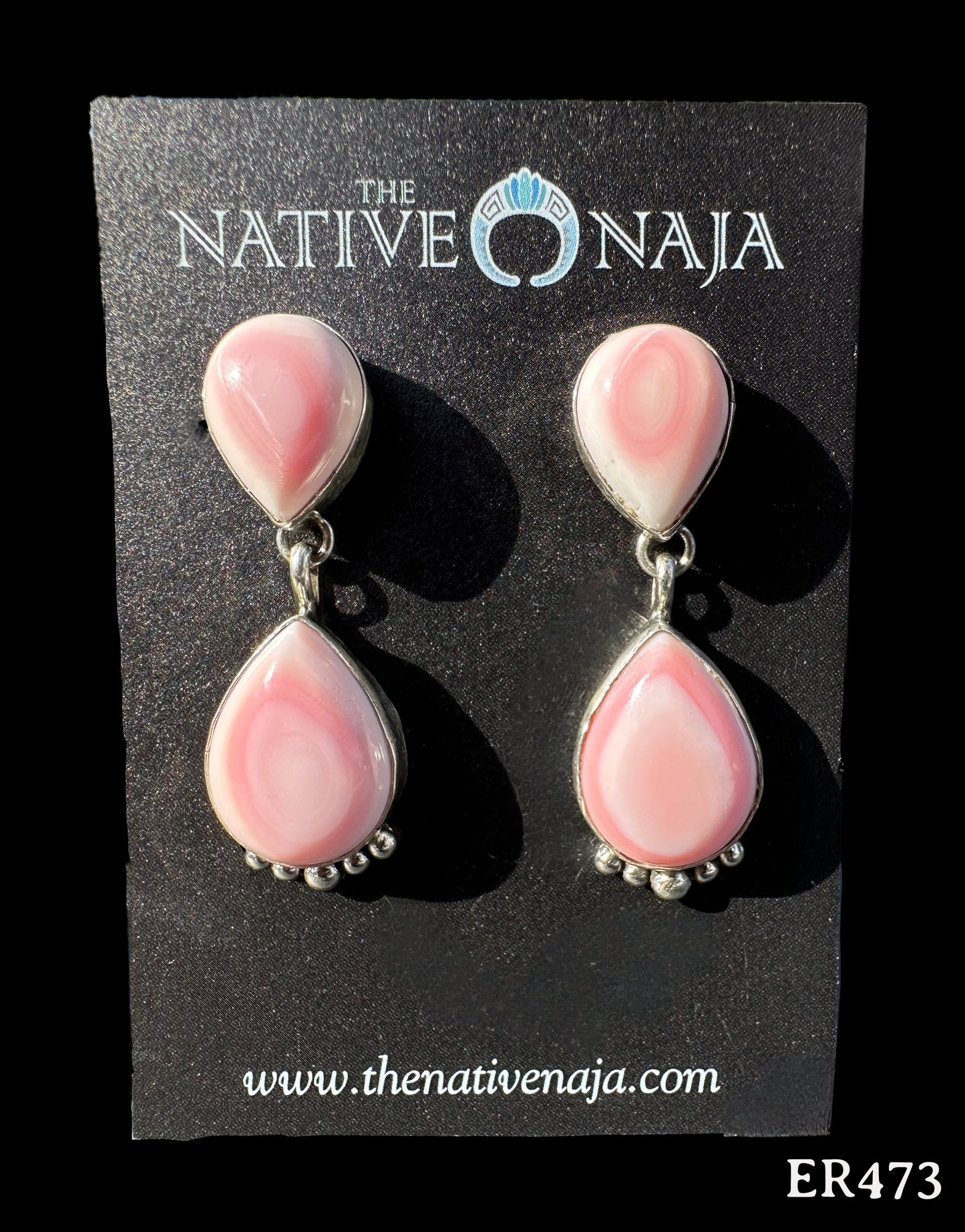 Navajo Pansy Johnson Pink Queen Conch Shell & Sterling Silver Post Dangle Earrings ER473