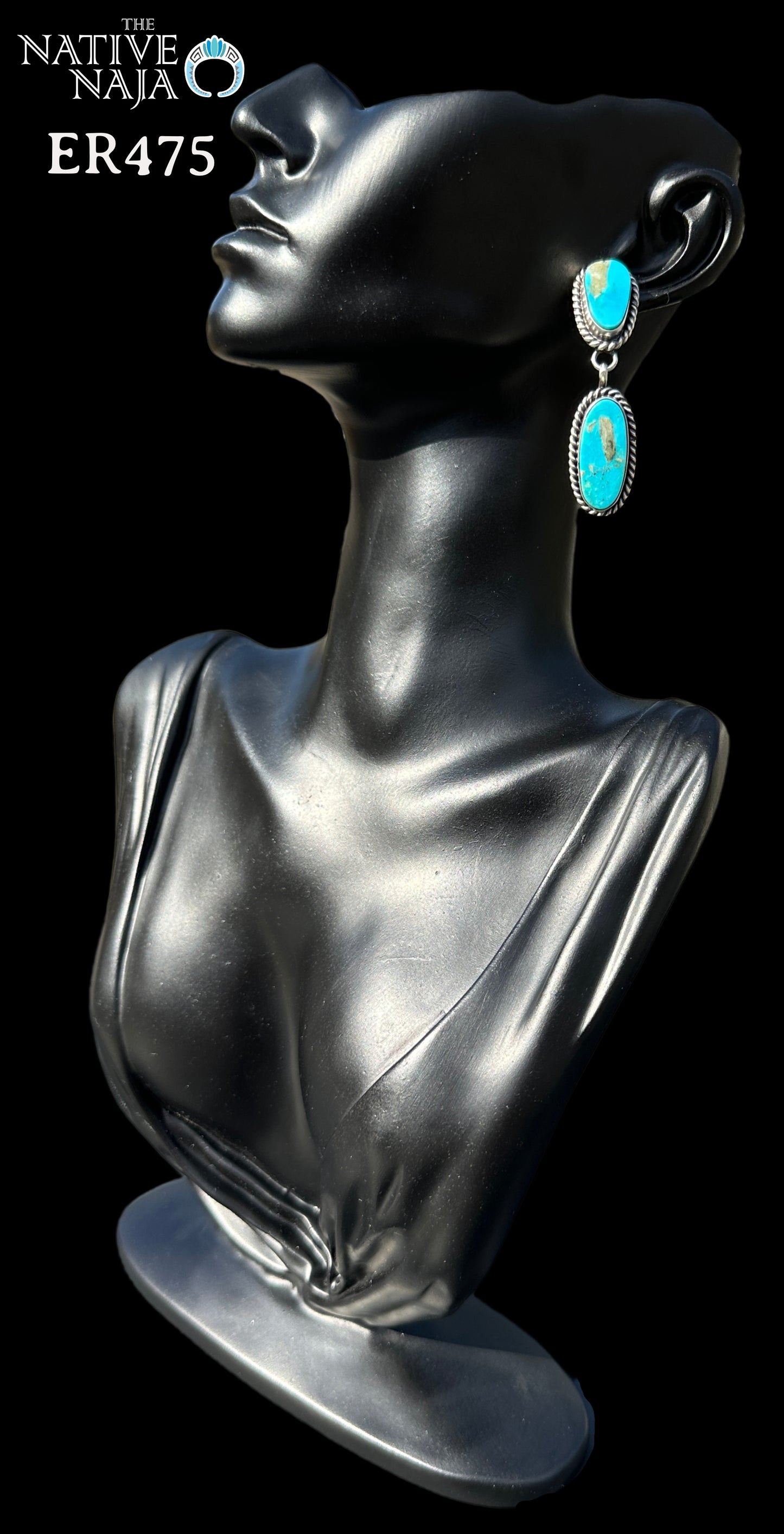 Navajo Freda Martinez Sterling Silver & Kingman Turquoise Post Dangle Earrings ER475