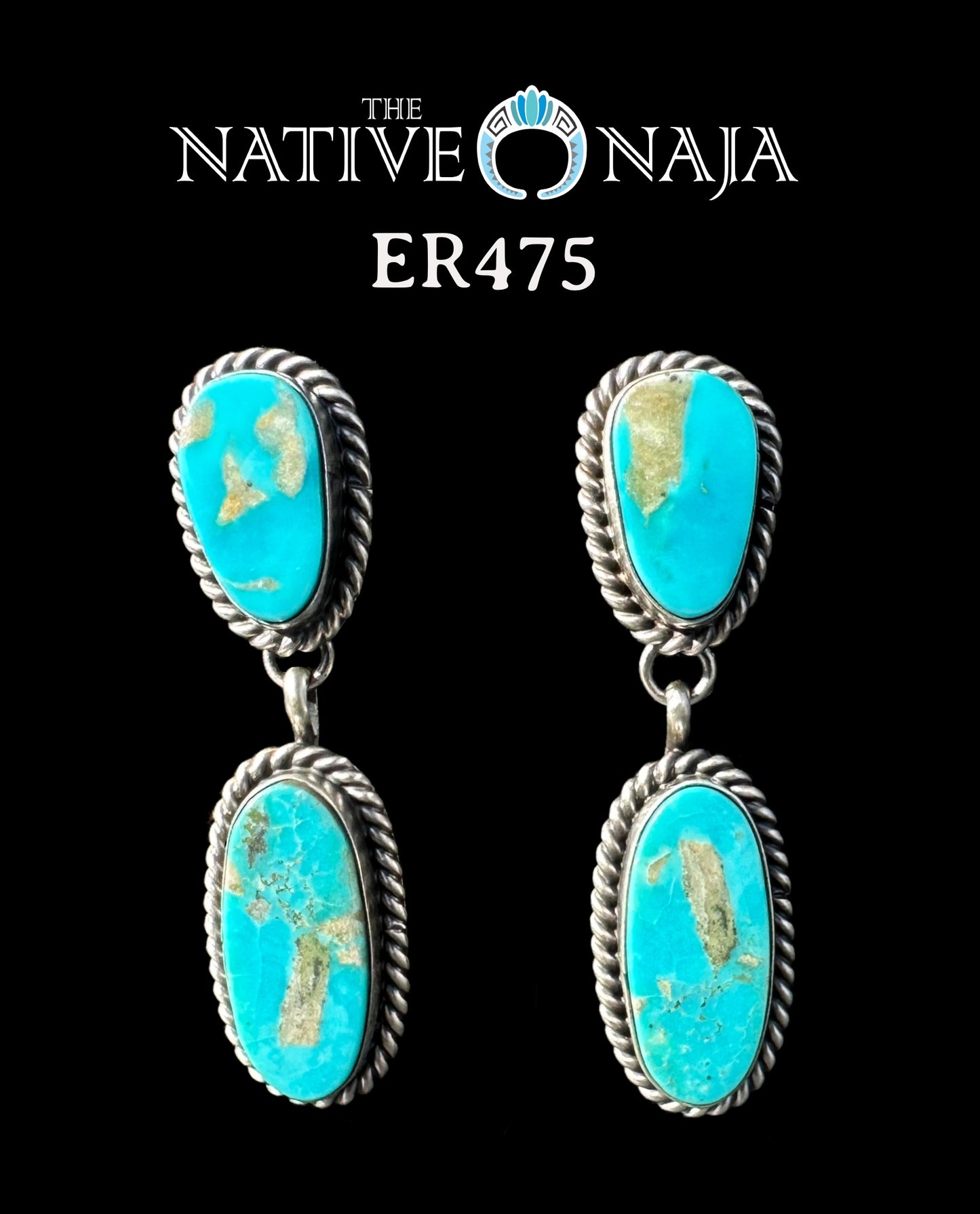 Navajo Freda Martinez Sterling Silver & Kingman Turquoise Post Dangle Earrings ER475
