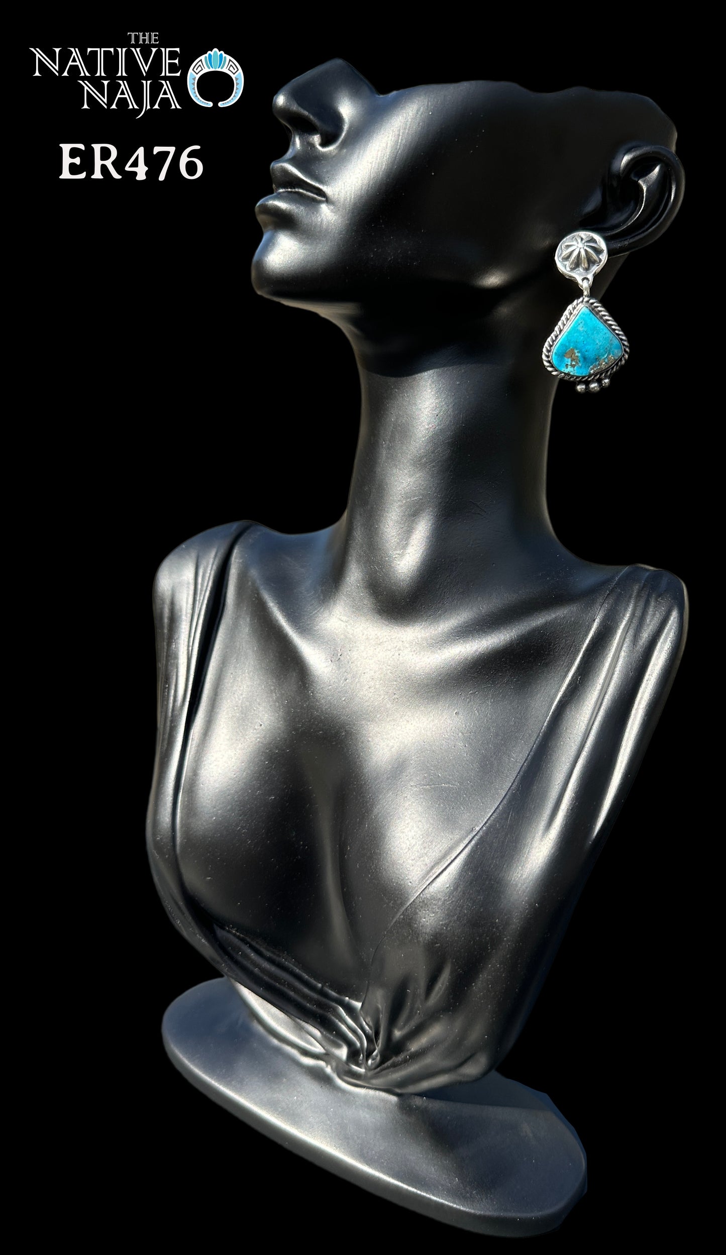 Navajo Robinson Martinez Sterling Silver & Kingman Turquoise Post Dangle Earrings ER476